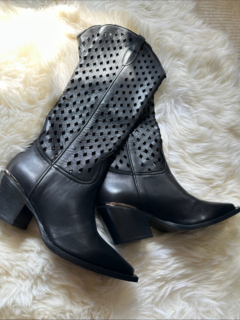 Classic Black Perforated Western Boots - Women